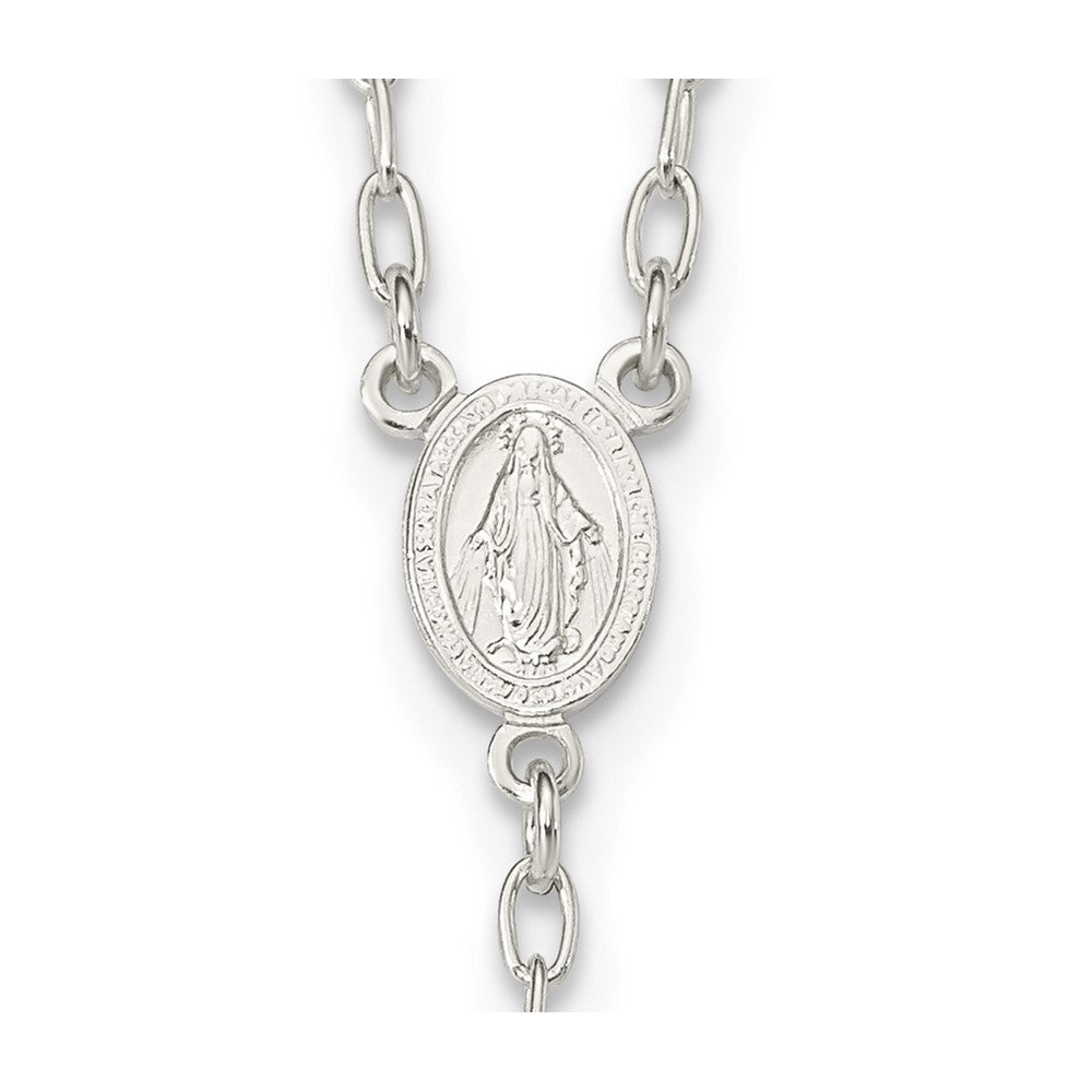 Sterling Silver Polished Rosary Tri-color Beads Necklace 26 Inches