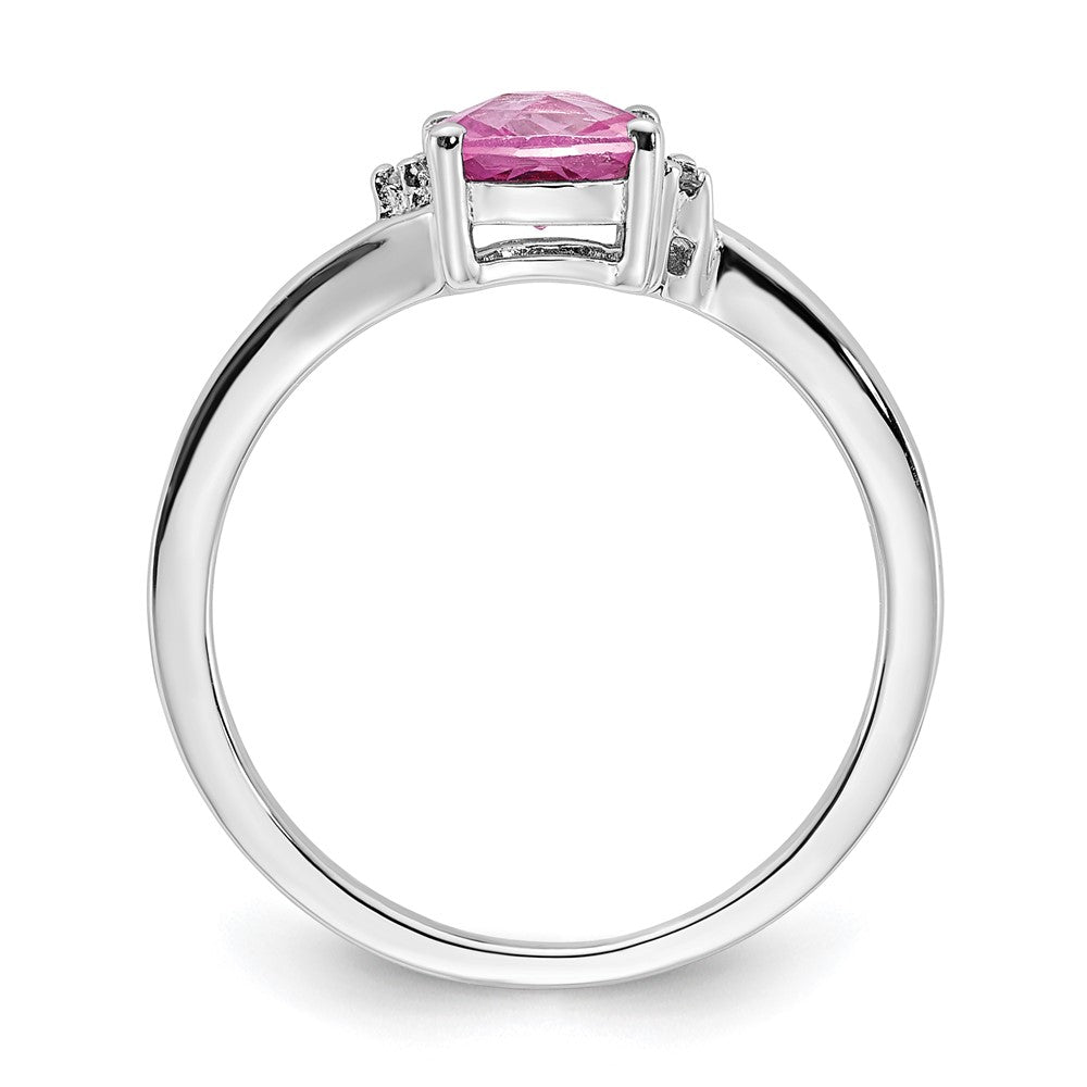 Sterling Silver Created Pink Sapphire and Diamond Ring