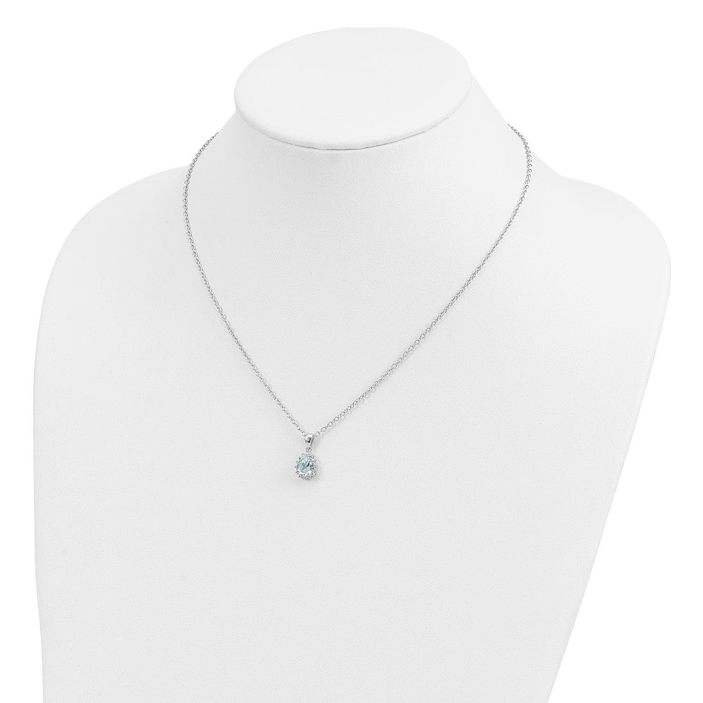Brilliant Gemstones Sterling Silver with 14K Accent Rhodium-plated Sky Blue Topaz and Diamond 18 Inch Necklace with 2 Inch Extender 18 Inches