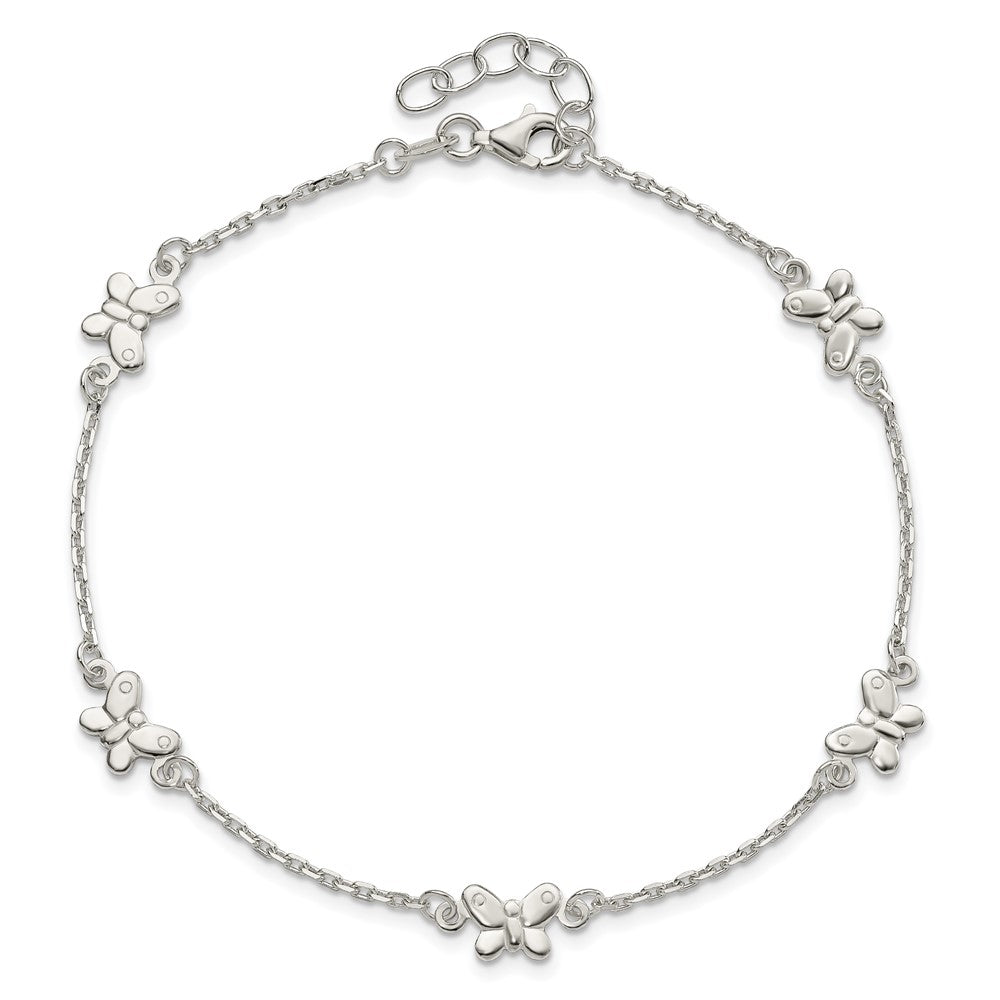 Sterling Silver Polished Butterfly 9in Plus 1in Ext Anklet 9 inches