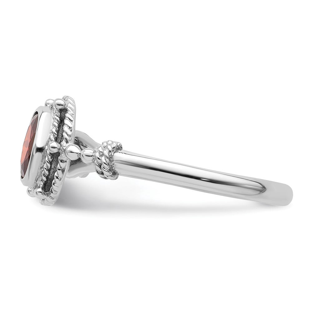Sterling Silver Rhodium-plated with Red Oval CZ Stone Ring