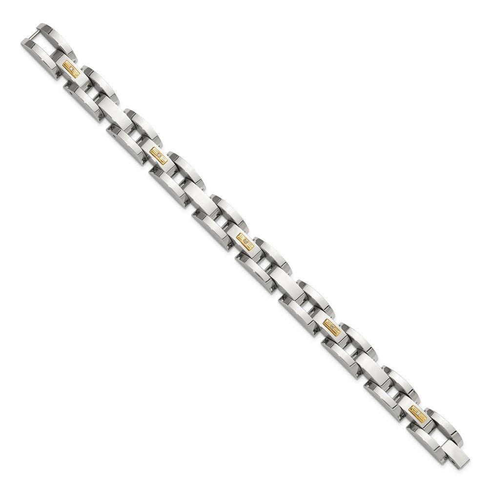 Chisel Stainless Steel Polished with 14K Gold Accent and 1/20ct. Diamond 8.25 inch Link Bracelet 8.25 inches