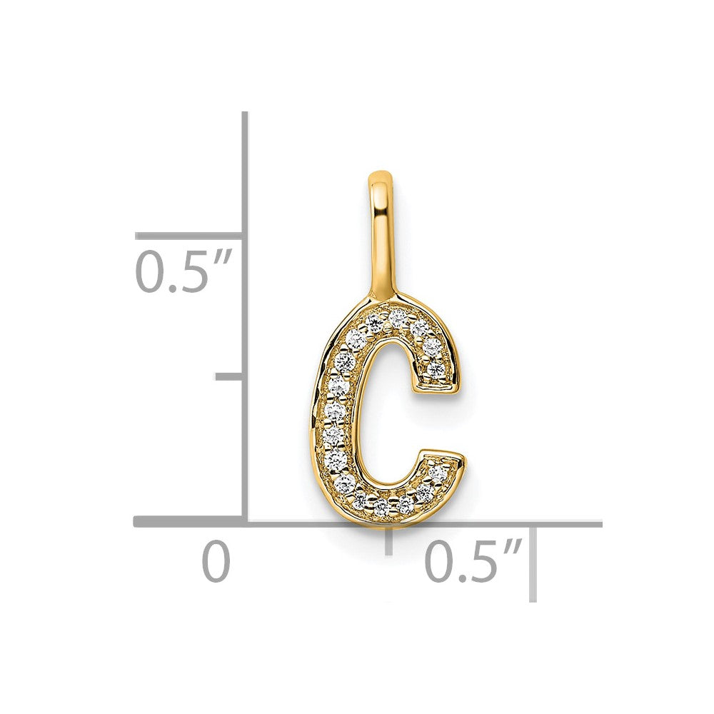 14K Yellow Gold Diamond Letter C Initial Pendant