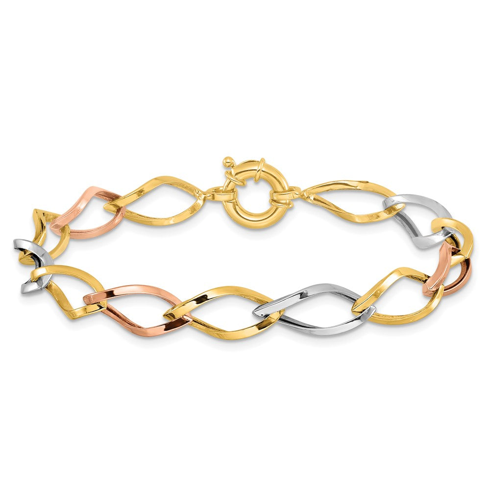10k Tri-color Polished Link Bracelet 7.5  inches