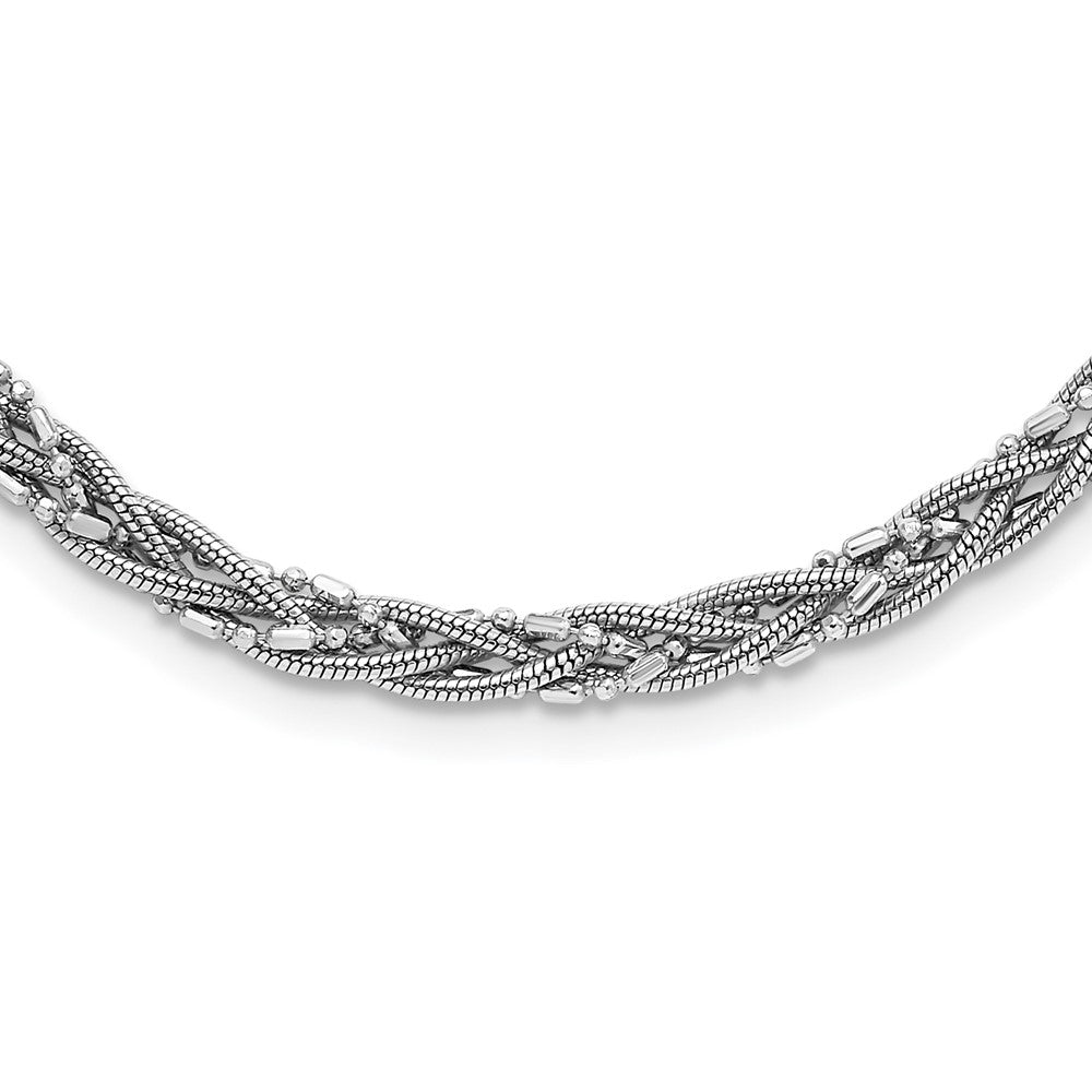Sterling Silver RH-plated Braided Beads and Snake Chain Necklace