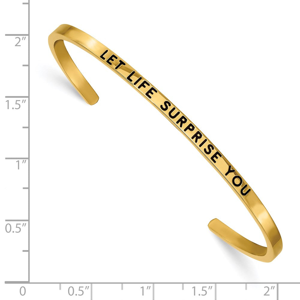 Stainless Steel Polished Yellow IP w/Enamel/Crystal LET LIFE… Cuff Bangle 6.75 inches
