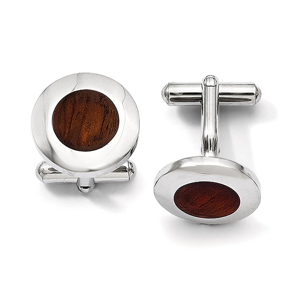 Stainless Steel Wood Inlay Cuff Links