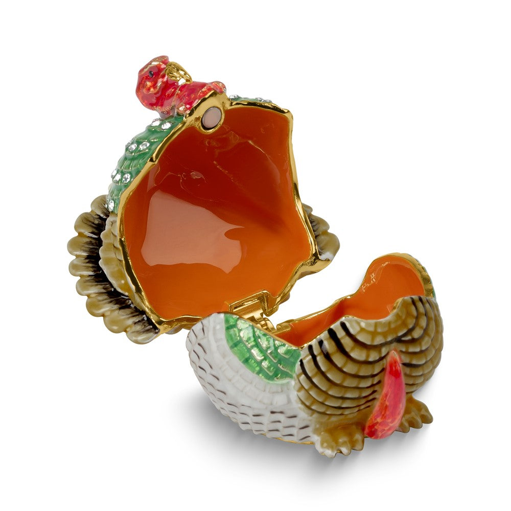 Luxury Giftware by Jere Bejeweled THANKFUL Turkey Trinket Box with Matching 18 inch Necklace