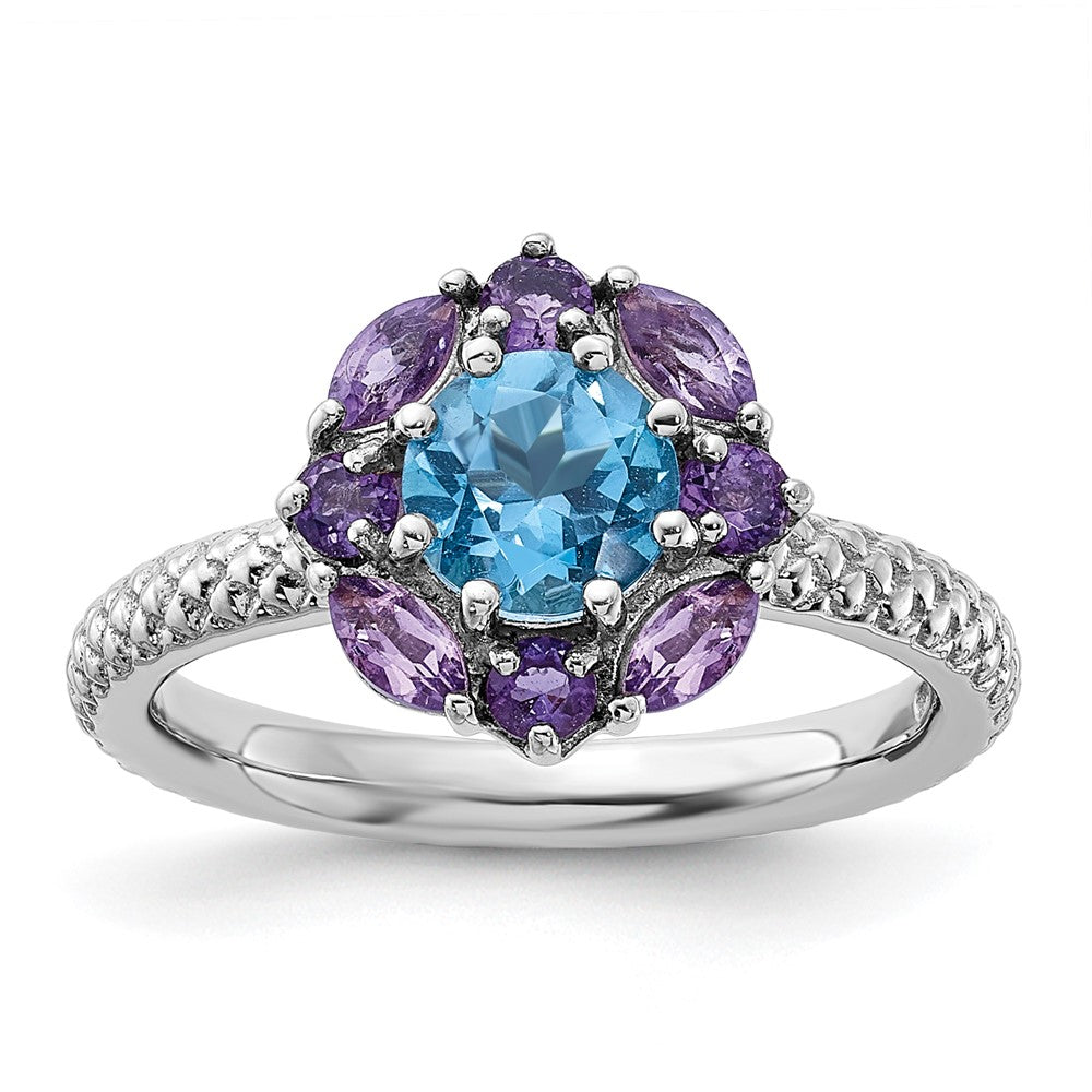 Sterling Silver Stackable Expressions Amethyst and Blue Topaz Ring Size -10