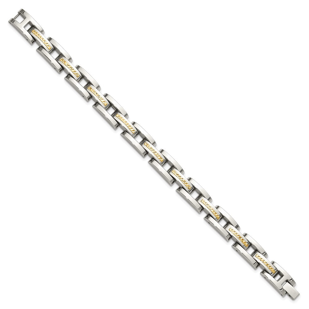 Chisel Stainless Steel Polished with Diamond-cut 14K Gold Accent 9 inch Link Bracelet 9 inches