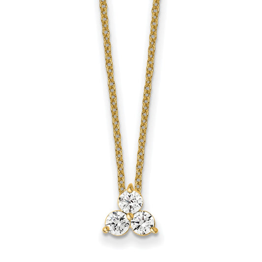 True Origin 14K 3/4 carat Lab Grown Diamond VS  D E F Three Stone 18 inch Necklace