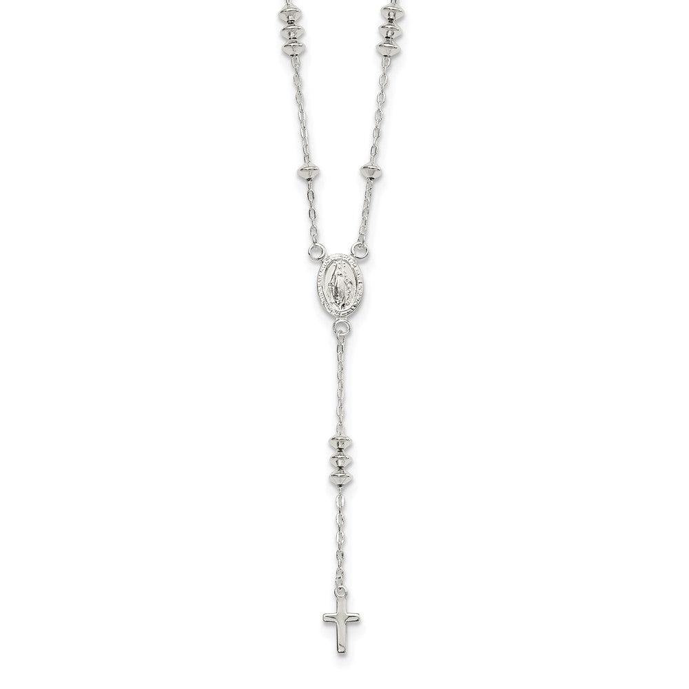 Sterling Silver Polished Mary and Cross Y-drop 1.75in ext. Necklace 18 Inches