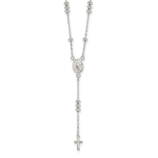 Sterling Silver Polished Mary and Cross Y-drop 1.75in ext. Necklace 18 Inches