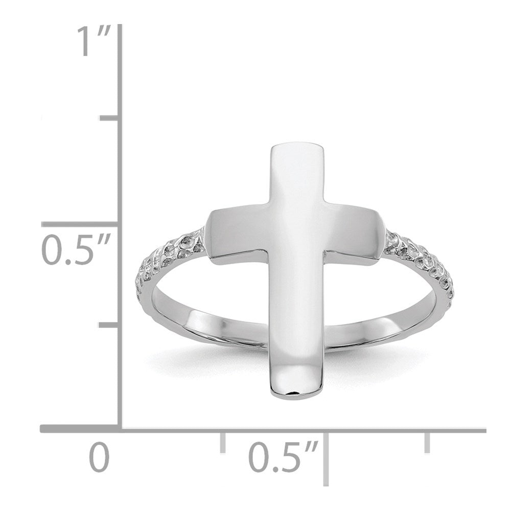 14k White Gold Polished Textured Cross Ring Size 7