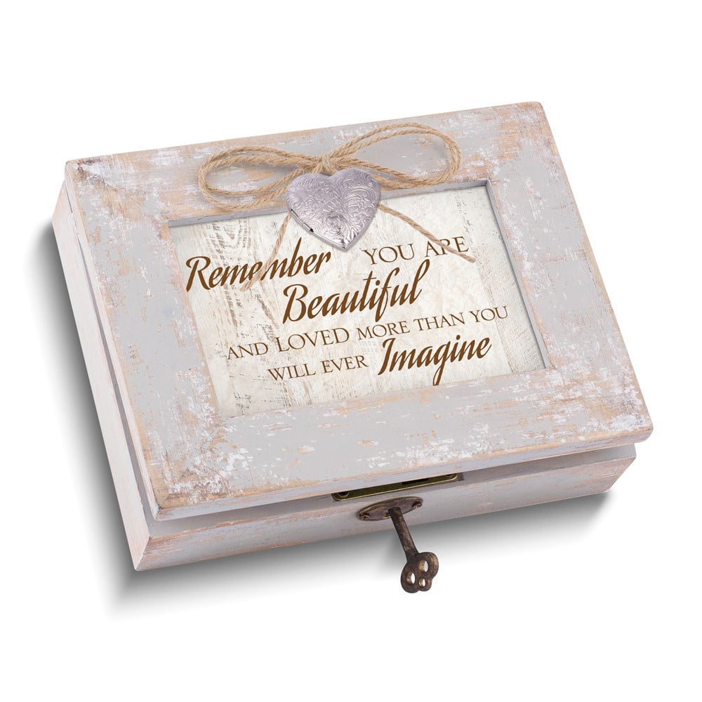 You Are Beautiful Distressed Finish 4x6 Sentiment Frame (Plays You Light Up My Life) Locking Heart Locket Wooden Music Box Q-GM18548