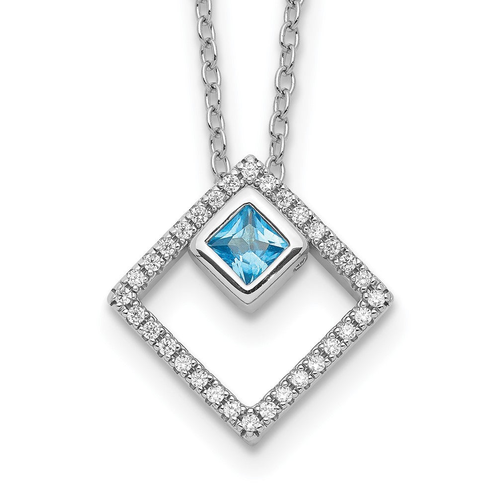 Sterling Silver RH-plated 5mm CZ and Spinel w/1in. Ext. Necklace 16 Inches