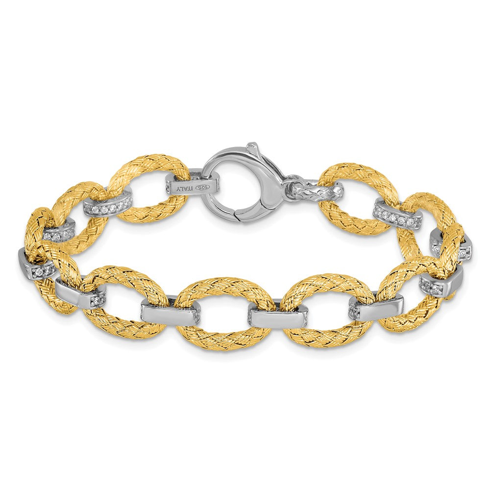 Sterling Silver Rhodium-plated Gold-plated CZ Woven Link Bracelet