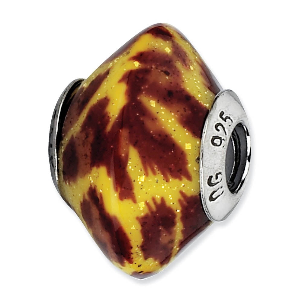 Sterling Silver Reflections Yellow/Brown w/Glitter Overlay Glass Bead