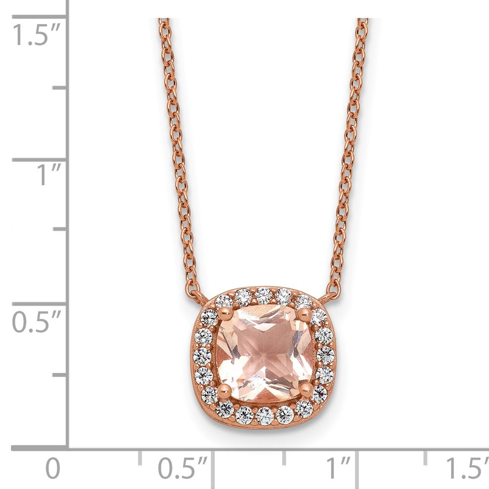 Cheryl M Sterling Silver Rose Gold-plated Polished CZ and Pink Glass Halo Necklace 18 Inches