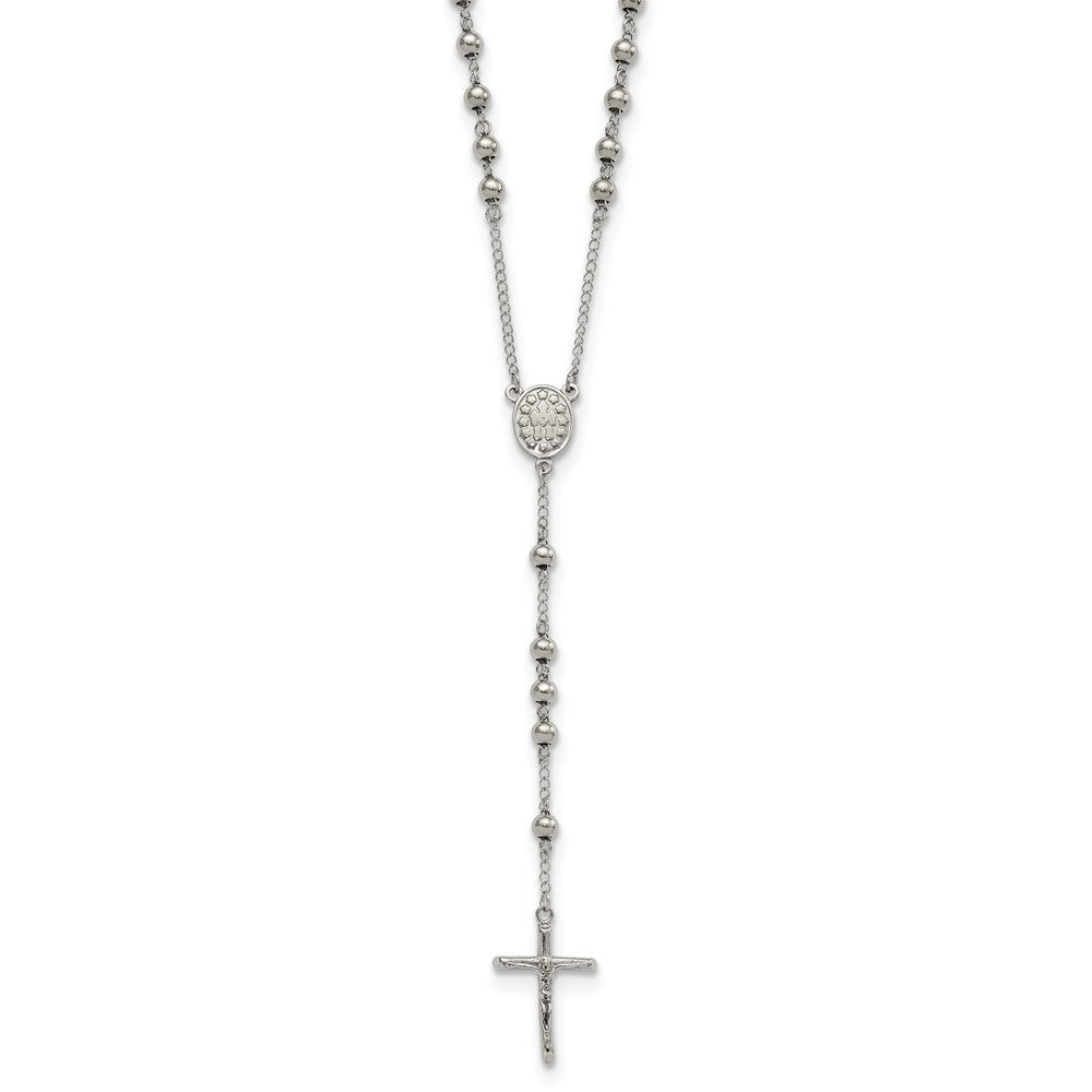 Stainless Steel Polished 6mm Beaded Rosary 29.5 inch Necklace