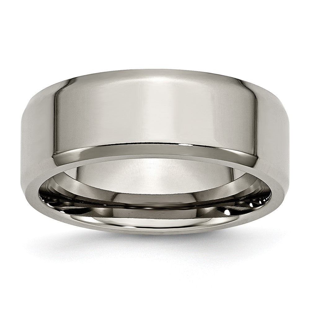 Titanium Polished 8mm Beveled Edge Band Size - 6.5