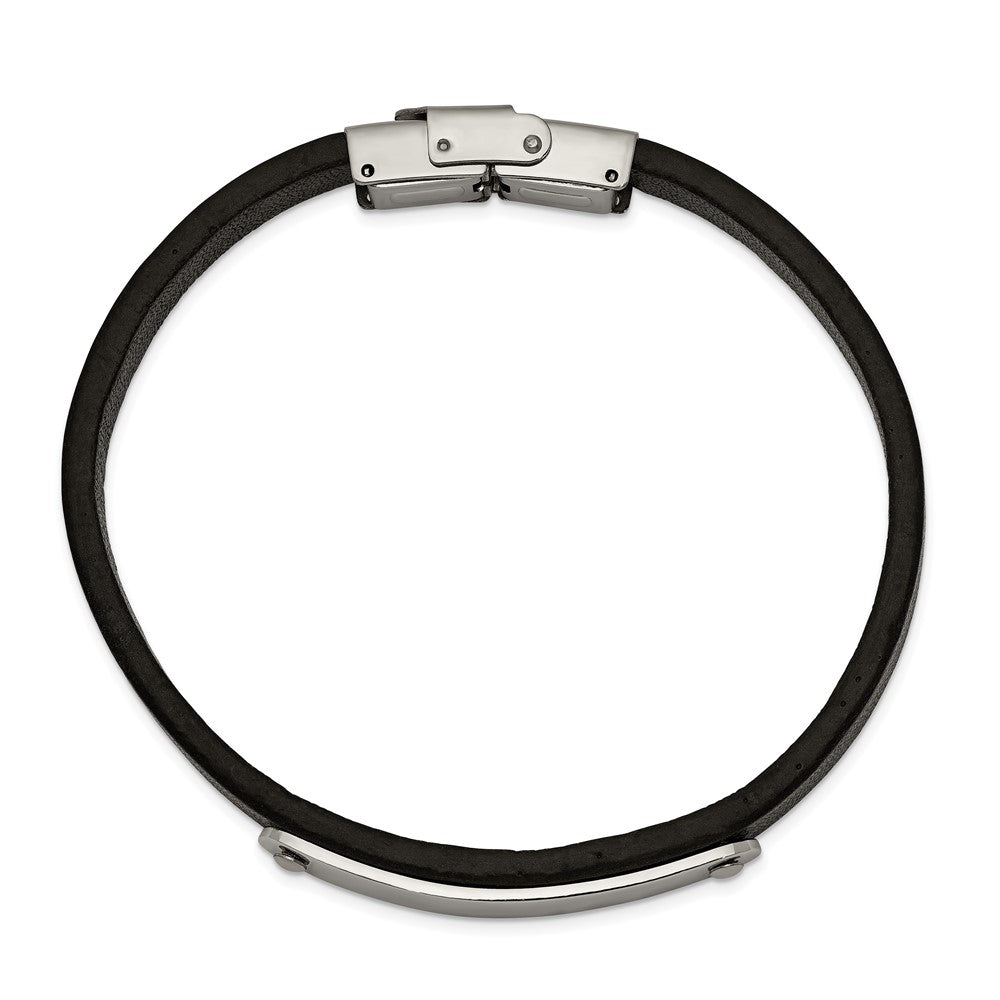 Stainless Steel Polished Leather 8.5in ID Bracelet 8.5 inches
