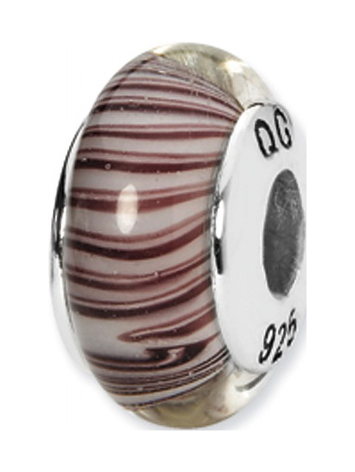 Sterling Silver Reflections White/Mauve Hand-blown Glass Bead