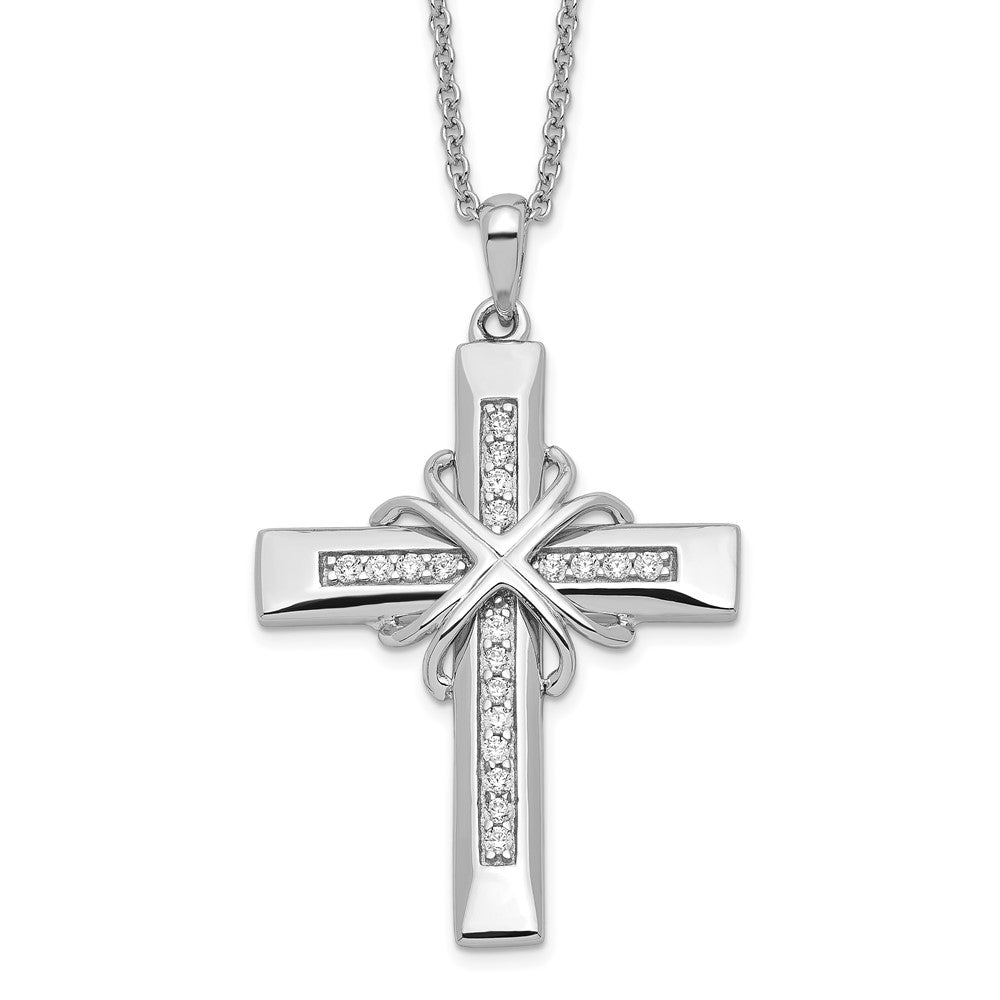 Sentimental Expressions Sterling Silver Rhodium-plated CZ Steadfast Love 18in Cross Necklace 18 Inches