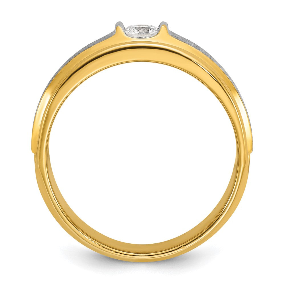 14k Two-tone IBGoodman Men's Polished and Satin 1/4 carat Diamond Complete Ring