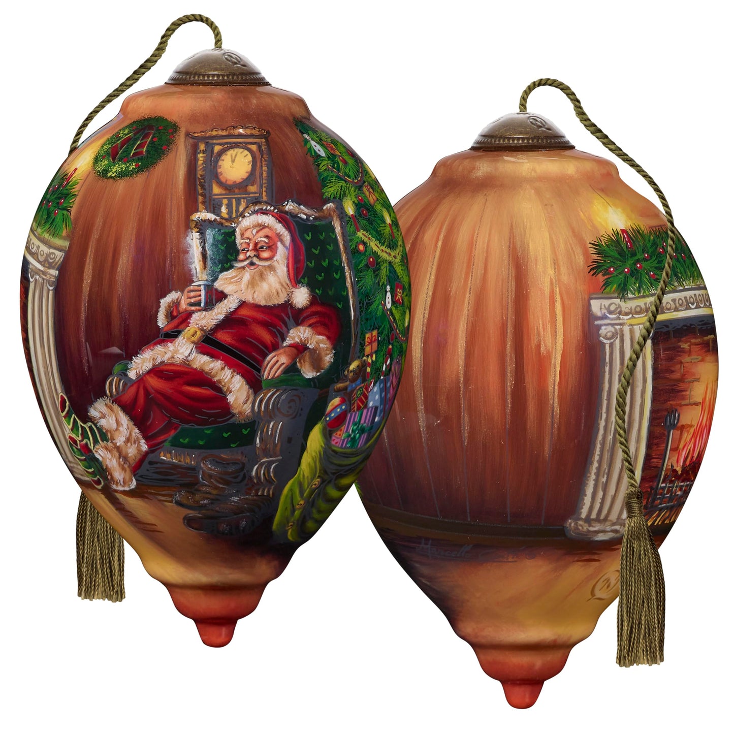 Neqwa Art Down Through the Chimney Santa by Hazel Lincoln Hand-painted Glass Ornament