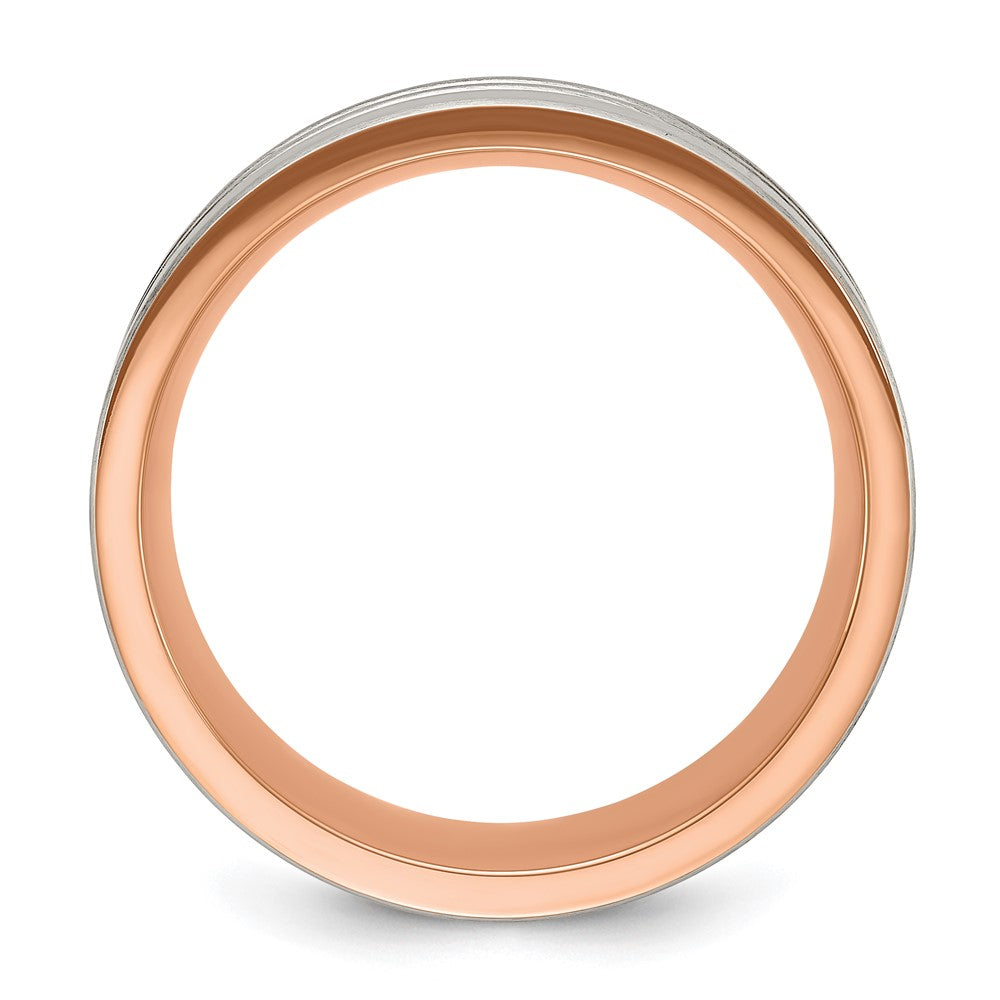 Chisel Stainless Steel Brushed Rose IP-plated Stripes 8mm Band Size - 11