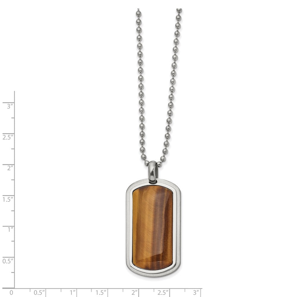 Stainless Steel Polished with Tiger's Eye Dog Tag 22in Necklace