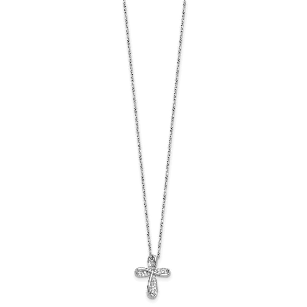 Cheryl M Sterling Silver Rhodium-plated Polished CZ Cross with 2 Inch Extension Necklace 18 Inches