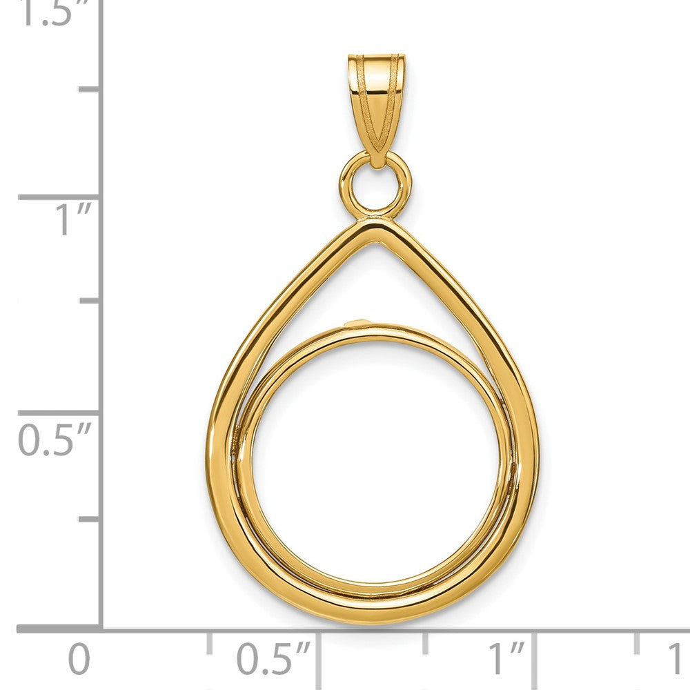 Wideband Distinguished Coin Jewelry 14k Polished Lightweight Teardrop 16.5mm Prong Coin Bezel Pendant