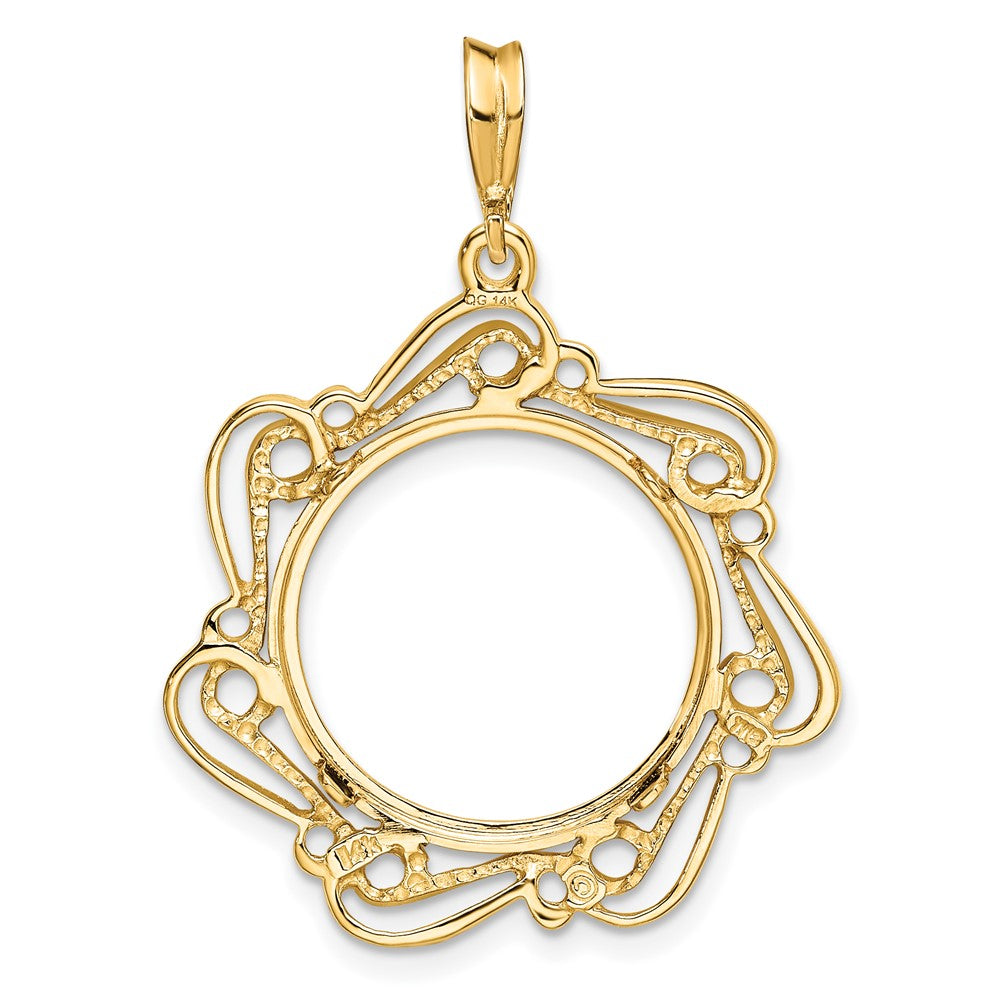 Wideband Distinguished Coin Jewelry 14k Polished Curved Scroll 16.5mm Prong Coin Bezel Pendant