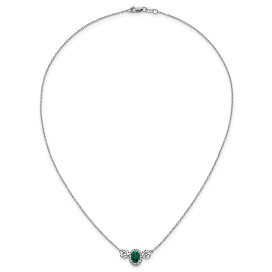 14k White Gold 1 1/8 carat Lab Grown Diamond VS/SI+ G+ and Created Emerald Complete Three Stone 16 inch Necklace