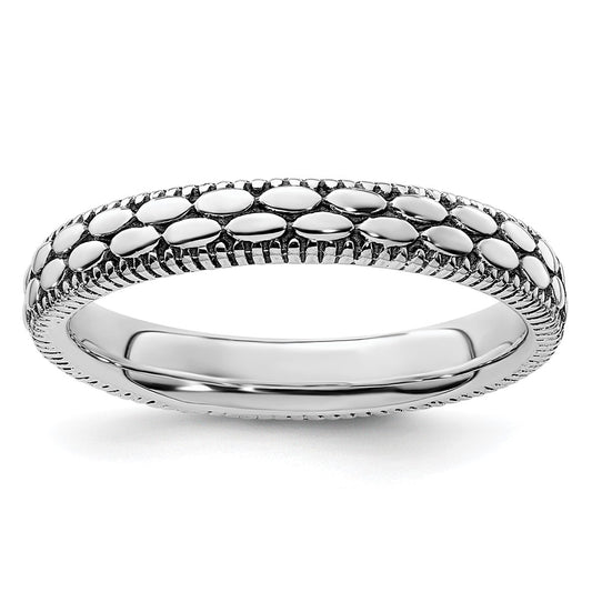 Sterling Silver Stackable Expressions Antiqued Patterned Ring Size -7
