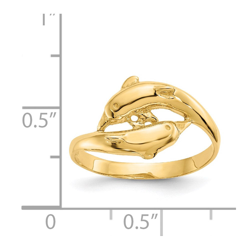 14K Double Dolphins Ring Size 6.5