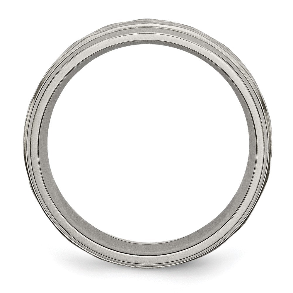 Titanium Polished and Hammered 7mm Grooved Edge Band Size - 9
