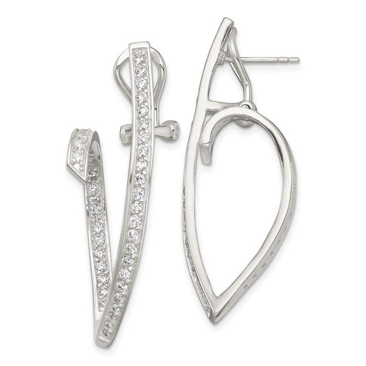 Sterling Silver Polished CZ Fancy Swirl In and Out Omega Back Post Earrings
