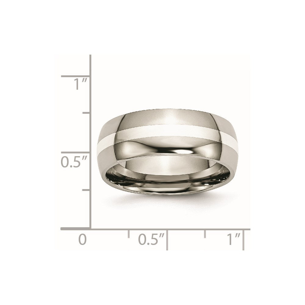 Titanium Polished w/Sterling Silver Inlay 8mm Band Size - 12.5