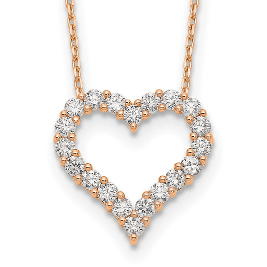 True Origin 14k Rose Gold 1 1/2 carat Lab Grown Diamond VS DEF 18 inch Open Heart Pendant Necklace
