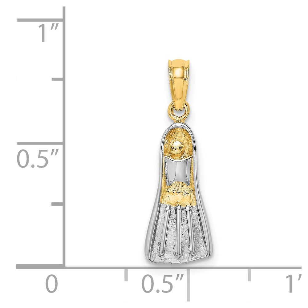 14k Rhodium 3-D Scuba Flipper Charm
