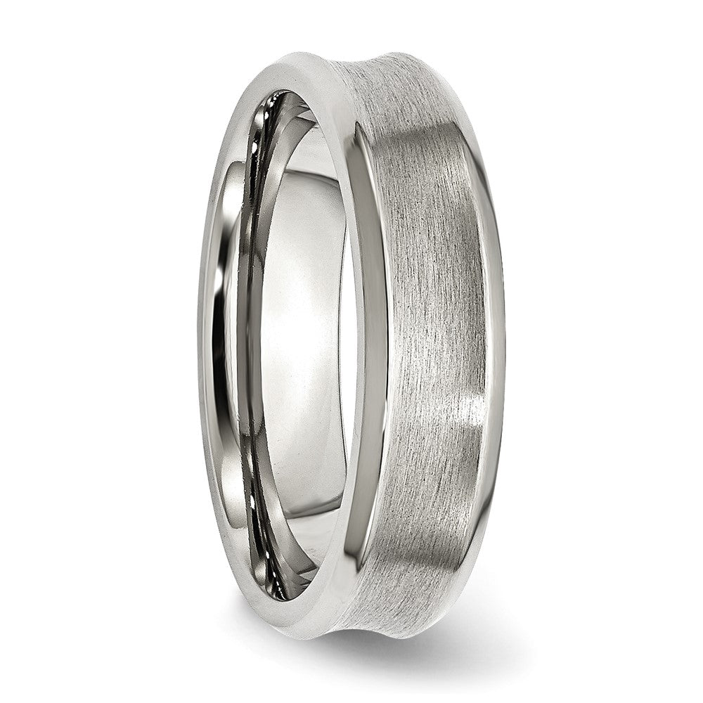 Stainless Steel Brushed/Polished Concave 6mm Beveled Edge Band Size - 9.5
