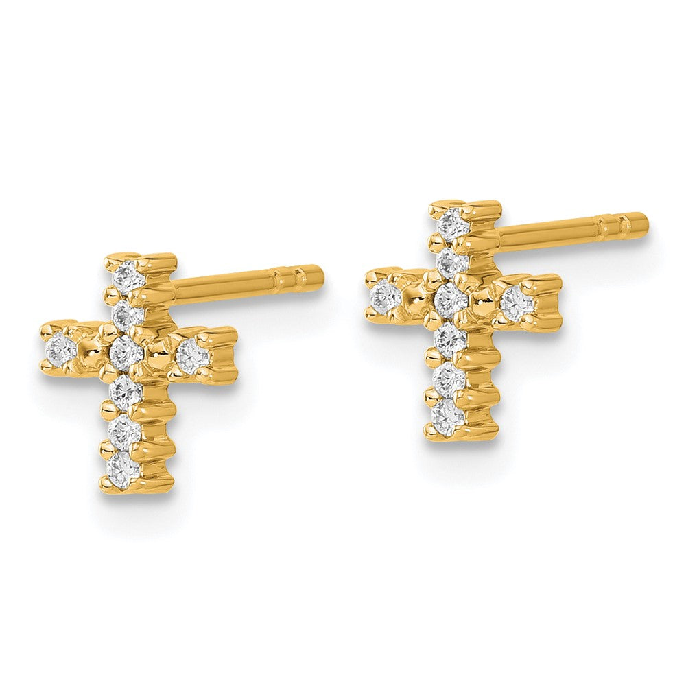 14k Gold Polished Diamond Cross Post Earrings