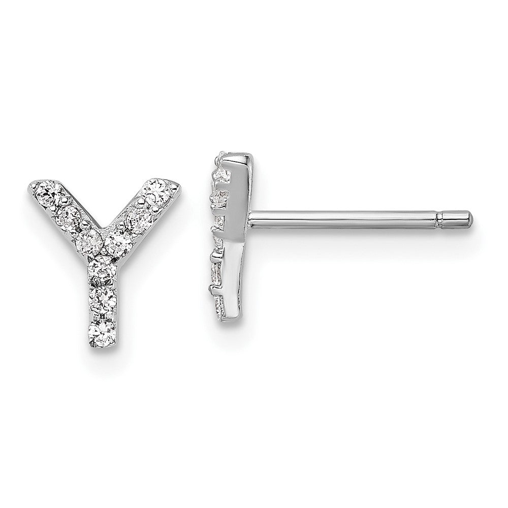Cheryl M Sterling Silver Rhodium-plated Polished Letter Y CZ Initial Post Earrings
