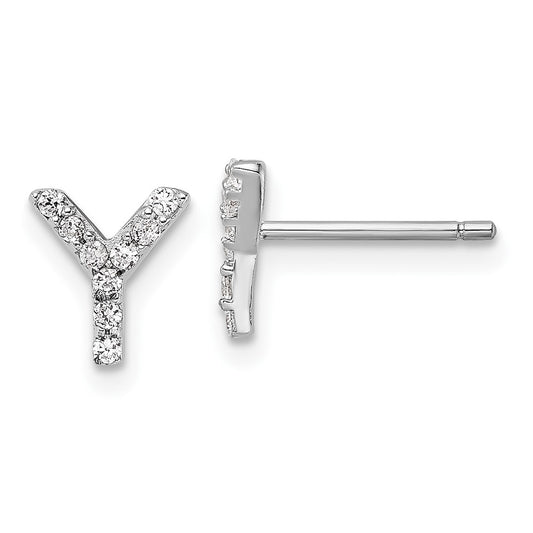 Cheryl M Sterling Silver Rhodium-plated Polished Letter Y CZ Initial Post Earrings