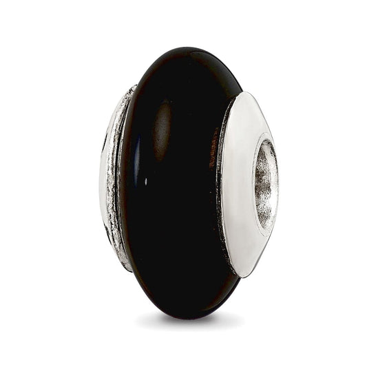 Sterling Silver Reflections Black Agate Stone Bead