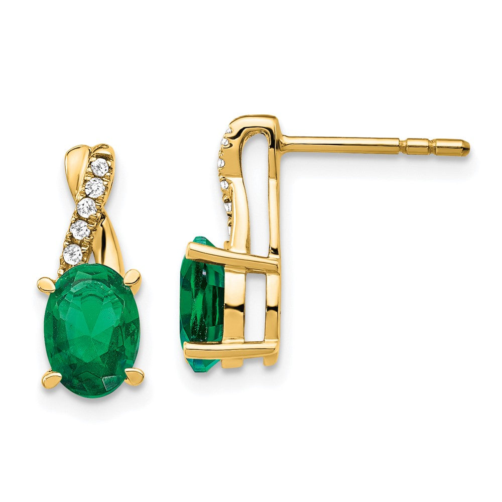 14K Gold Created Emerald & Diamond Earrings
