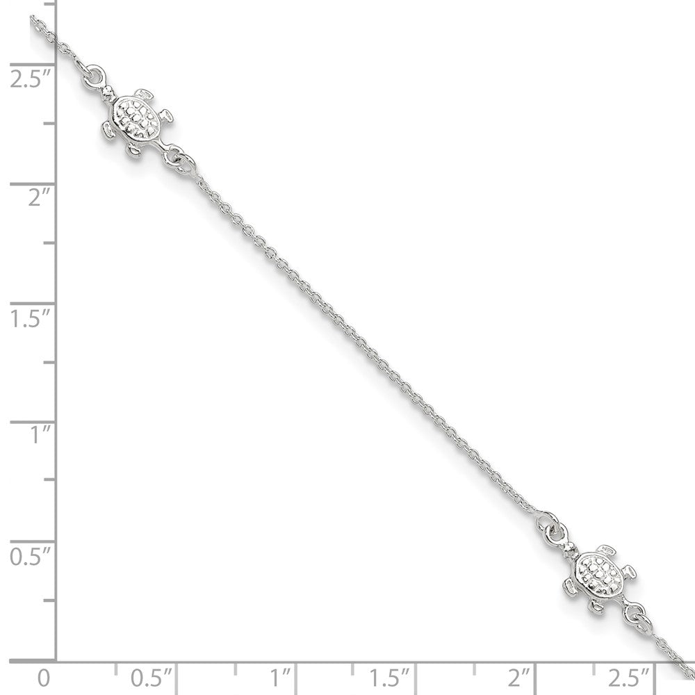 Sterling Silver Turtle 9 inch Plus 1 inch Ext. Anklet 9 inches